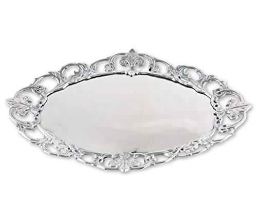 Arthur Court Designs Aluminum Fleur-De-Lis Oval Serving Tray 20 inch x 13.5 inch