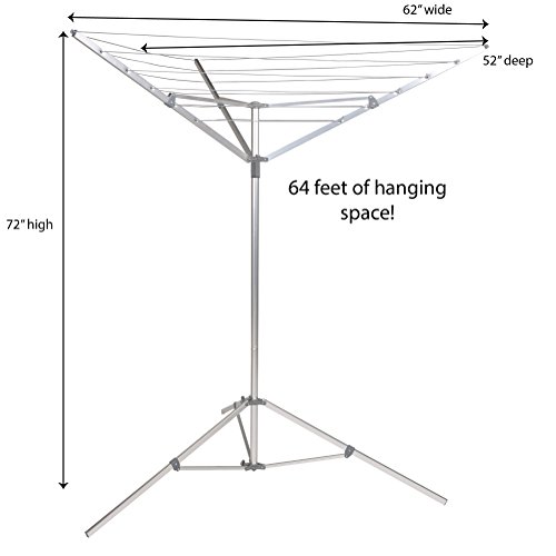 Household Essentials 17125-1 Portable Umbrella Drying Rack | Aluminum | 18-Lines with 64 ft. Clothesline