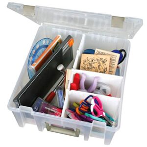 ArtBin 0365500 Super Satchel Double Deep, Portable Art & Craft Organizer with Handle, [1] Plastic Storage Case, Clear with Gold Accents, Clear & Gold