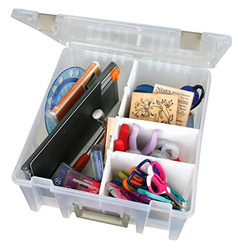 ArtBin 0365500 Super Satchel Double Deep, Portable Art & Craft Organizer with Handle, [1] Plastic Storage Case, Clear with Gold Accents, Clear & Gold