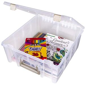 ArtBin 0365500 Super Satchel Double Deep, Portable Art & Craft Organizer with Handle, [1] Plastic Storage Case, Clear with Gold Accents, Clear & Gold