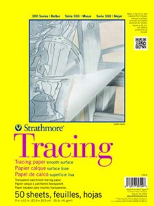 strathmore 300 series tracing paper pad, tape bound, 9×12 inches, 50 sheets (25lb/41g) – artist paper for adults and students