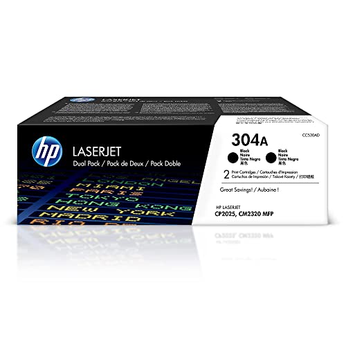 Original HP 304A Black Toner Cartridges (2-pack) | Works with HP Color LaserJet CM2320 MFP, HP Color LaserJet CP2025 Series | CC530AD