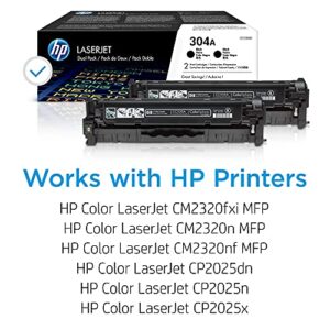 Original HP 304A Black Toner Cartridges (2-pack) | Works with HP Color LaserJet CM2320 MFP, HP Color LaserJet CP2025 Series | CC530AD