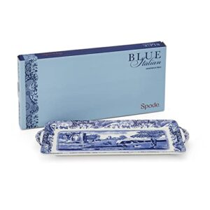 Spode Blue Italian Sandwich Tray | Serving Platter for Tea Sandwiches, Desserts, and Appetizers | Porcelain | Measures 13-Inches | Dishwasher Safe (Blue/ White)