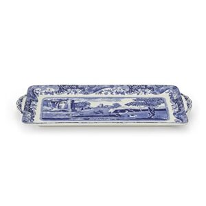 Spode Blue Italian Sandwich Tray | Serving Platter for Tea Sandwiches, Desserts, and Appetizers | Porcelain | Measures 13-Inches | Dishwasher Safe (Blue/ White)