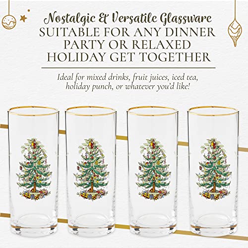 Spode Christmas Tree Hiball Glasses, Set of 4