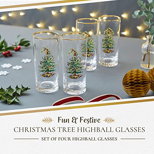 Spode Christmas Tree Hiball Glasses, Set of 4
