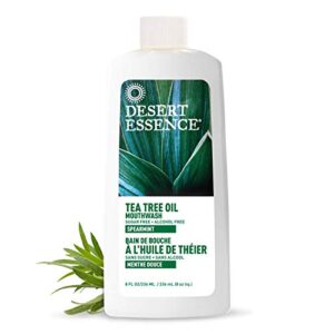 desert essence refreshing tea tree oil mouthwash – 8 fl ounce – essential oil of spearmint – reduces plaque buildup – complete oral care – refreshing taste – vitamin c