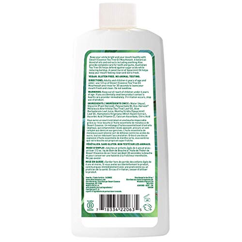 Desert Essence Refreshing Tea Tree Oil Mouthwash - 8 Fl Ounce - Essential Oil of Spearmint - Reduces Plaque Buildup - Complete Oral Care - Refreshing Taste - Vitamin C