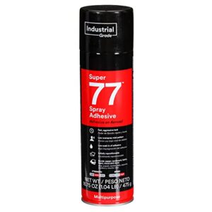 3m super 77 multipurpose permanent spray adhesive glue, paper, cardboard, fabric, plastic, metal, wood, net wt 16.75 oz, clear, (77-24)