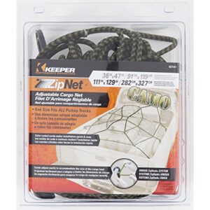 keeper – 36” x 47” adjustable cargo zipnet – fully adjustable and expands to maximum stretched size of 111” x 129”