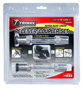 trimax t3 – 5/8″ receiver & tc2 – 2-1/2″ span coupler lock-keyed alike set tm32, clam packaging, chrome