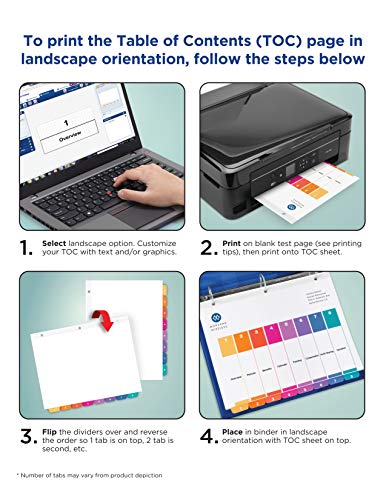 Avery Ready Index 12-Tab Binder Dividers, Customizable Table of Contents, Multicolor Tabs, 6 Sets (11196)