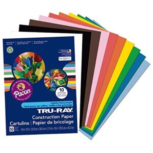 tru-ray construction paper p103031, 10 classic colors, 9″ x 12″, 50 sheets