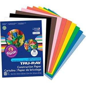 Tru-Ray Construction Paper P103031, 10 Classic Colors, 9" x 12", 50 Sheets