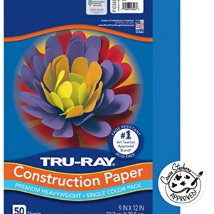 Tru-Ray® Heavyweight Construction Paper, Blue, 9" x 12", 50 Sheets