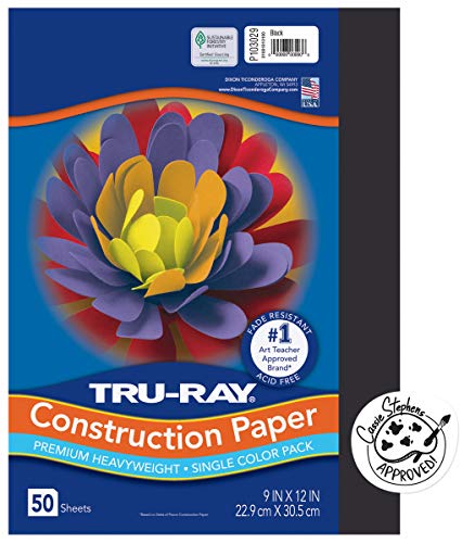 Pacon Tru-Ray Heavyweight Construction Paper, Black, 9" x 12", 50 Sheets, Sulphite Construction Paper