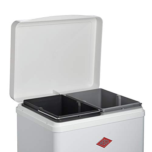 WESCO 380411-01 Pedal Trash Can, White, Size: 13.4 x 16.9 x 11.2 inches (34 x 43 x 28.5 cm), Kitchen Pedal Bin, Separate Double