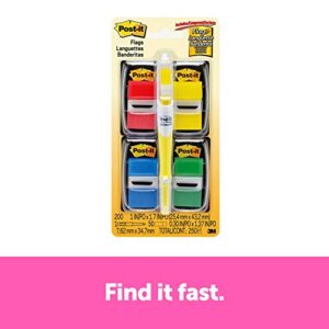 Post-it Flags Value Pack, 50/Dispenser, 4 Dispensers/Pack, 1 in Wide, Assorted Colors, Includes FREE Flags + Highlighter (680-RYBGVA)