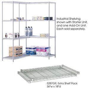 Safco Products Industrial Wire Shelving Extra Shelf Pack 36"W x 18"D (Starter and Add-On Units sold separately), (Qty. 2), Metallic Gray