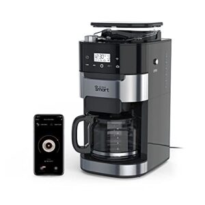 atomi smart coffee maker with burr grinder – wifi, voice-activated, 8 grind settings, 12-cup glass carafe, reusable and washable filter, compatible with alexa and google assistant