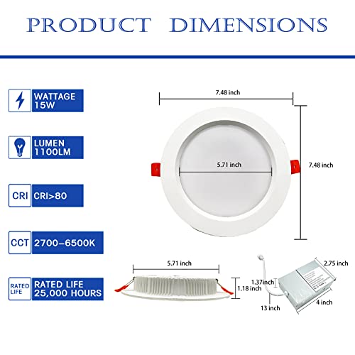 Smart Recessed Lighting 6 Inch, IC Rated Smart WiFi LED Recessed Lights, RGB & Cool & Warm White Dimmable Color Changing Downlight Work with Alexa/Google, Sync to Music,2700K-6500K,1100Lumen (6 Pack)