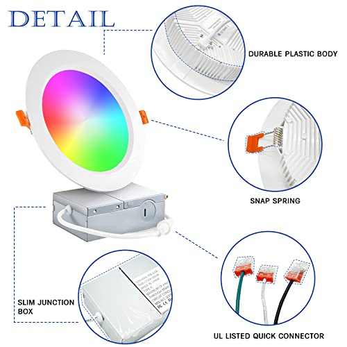 Smart Recessed Lighting 6 Inch, IC Rated Smart WiFi LED Recessed Lights, RGB & Cool & Warm White Dimmable Color Changing Downlight Work with Alexa/Google, Sync to Music,2700K-6500K,1100Lumen (6 Pack)