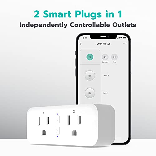 KMC Smart Plug Duo, 2-Outlet Wi-Fi Smart Plug, Multi Plug Adapter, Independently Controlled Smart Outlets, Works with Alexa & Google Assistant, No Hub Required