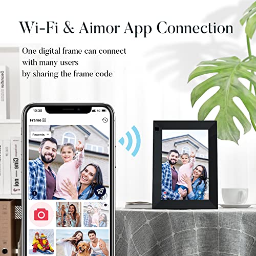 Digital Photo Frame Hyjoy WiFi Digital Picture Frame 10.1 Inch with IPS Touch Screen HD Display, Auto Dim, Auto-Rotate, Easy Setup to Share Photos or Videos from Anywhere via AiMOR App