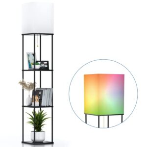 floor lamp with shelves, led modern smart floor lamp with 3 color temperature & stepless dimmable, standing floor lamps for living room, bedroom, office, compatible with alexa & google home