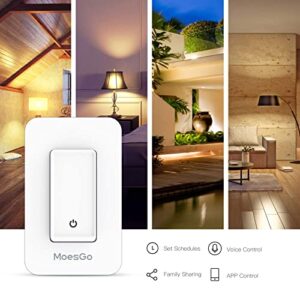 MoesGo WiFi Smart Single Fire Wall Light Switch,No Neutral Wire Need, Single Pole, Smart Life/Tuya Remote Control,No Capacitor Required, Work with Alexa and Google Home Assistant 110V Minimum 7w White