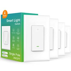 ghome smart switch,smart wi-fi light switch for lights works with alexa and google home 2.4ghz, single-pole,neutral wire required,ul certified,voice control (4 pack)