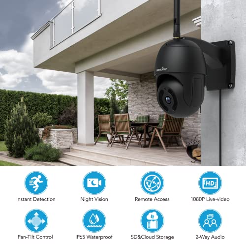 wansview Outdoor Security Camera, 1080P Pan-Tilt 360° Surveillance Waterproof WiFi Cameras, Night Vision, Two-Way Audio, Motion Detection, Remote Access, Compatible with Alexa W9 (Black)