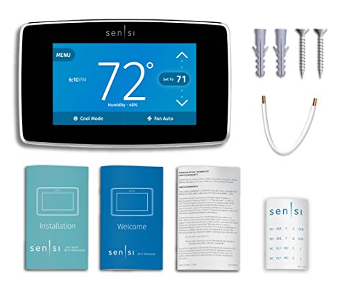 Sensi Touch Smart Thermostat by Emerson with Touchscreen Color Display, Programmable, Wi-Fi, Mobile App, Easy DIY, Data Privacy, Works with Alexa, Energy Star Certified, ST75 - Black, C-Wire Required