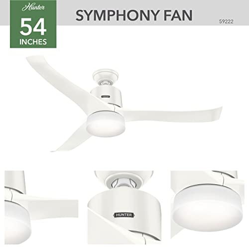 Hunter Fan Company, 59222, 54 inch Wi-Fi Symphony Fresh White Ceiling Fan with LED Light Kit and Handheld Remote, Smart Fan