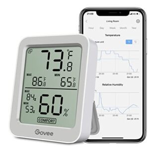 Govee Bluetooth Digital Hygrometer Indoor Thermometer, Room Humidity and Temperature Sensor Gauge with Remote App Monitoring, Large LCD Display, Notification Alerts, 2 Years Data Storage Export, Grey