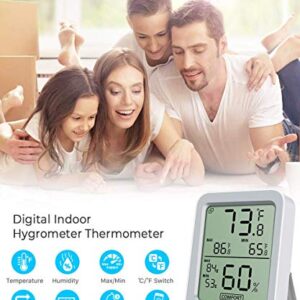 Govee Bluetooth Digital Hygrometer Indoor Thermometer, Room Humidity and Temperature Sensor Gauge with Remote App Monitoring, Large LCD Display, Notification Alerts, 2 Years Data Storage Export, Grey