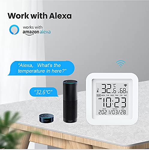 Smart WiFi Temperature Humidity Monitor: TUYA Wireless Temperature Humidity Sensor with APP Notification Alerts, WiFi Thermometer Hygrometer for Home Pet Garage,Compatible with Alexa