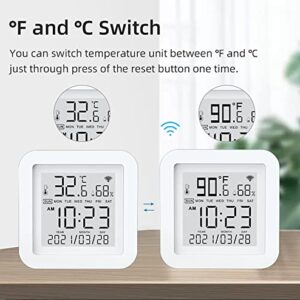 Smart WiFi Temperature Humidity Monitor: TUYA Wireless Temperature Humidity Sensor with APP Notification Alerts, WiFi Thermometer Hygrometer for Home Pet Garage,Compatible with Alexa