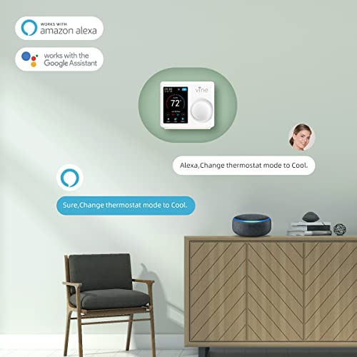 Vine TJ-610E Wi Fi 7 Day and 8 Period Programmable 5th Generation Smart Home Thermostat, Compatible with Amazon Alexa, Google Assistant, and Vine App