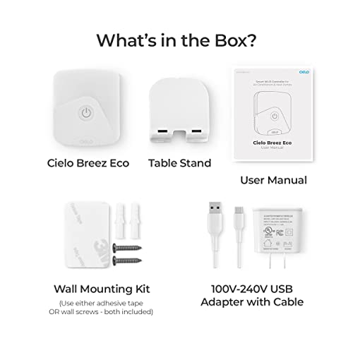 Cielo Breez Eco Smart AC Controller | Works with Mini Split, Window & Portable ACS | WiFi, Alexa, Google, SmartThings, Free Apps, NO Monthly Subscription | Schedules, Geofencing, Comfy & More (White)