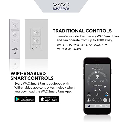WAC Smart Fans Hug Indoor and Outdoor 3-Blade Flush Mount Ceiling Fan 44in Matte White with 3000K LED Light Kit and Remote Control works with Alexa and iOS or Android App