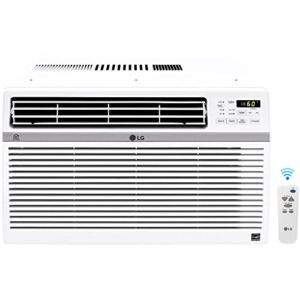 lg 8,000 btu smart window air conditioner, cools up to 350 sq. ft, smartphone and voice control works thinq, amazon alexa and hey google, energy star, 3 cool & fan speeds, 115v, 8000, white