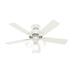 hunter swanson indoor ceiling fan with led lights and pull chain control, 44″, fresh white
