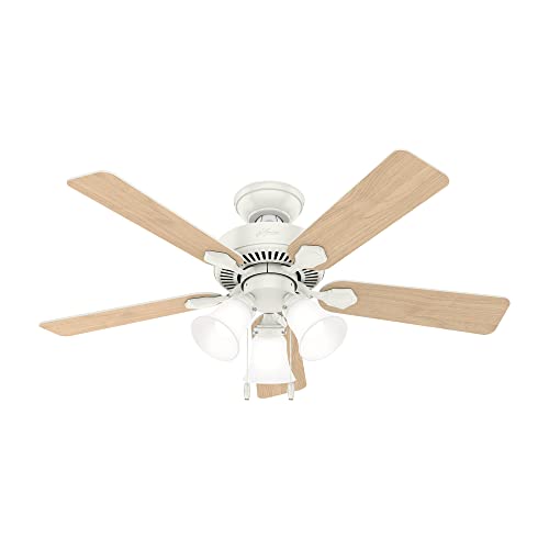 Hunter Swanson Indoor Ceiling Fan with LED Lights and Pull Chain Control, 44", Fresh White