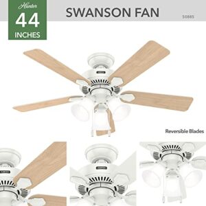 Hunter Swanson Indoor Ceiling Fan with LED Lights and Pull Chain Control, 44", Fresh White