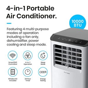 Pro Breeze Smart Air Conditioner Portable 10,000 BTU - 1130W Portable Air Conditioner with 4-in-1 Function, 300 Sq Ft Coverage, 24 Hour Timer & Window Venting Kit Included - AC Unit with Wifi & App