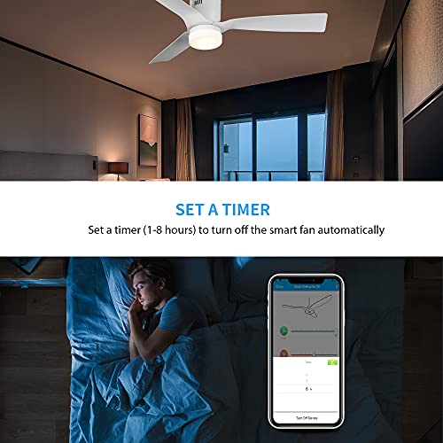 SMAAIR 52 Inch Smart Ceiling Fan with Lights and 10-speed DC Motor, Works with Remote Control/Alexa/Google Home/Siri Shortcut, Dimmable LED Light (White)