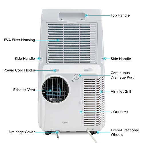 Ivation 13,000 BTU Portable Air Conditioner with Wi-Fi for Rooms Up to 500 Sq Ft (8,500 BTU SACC) 3-in-1 Smart App Control Cooling System, Dehumidifier and Fan with Remote, Exhaust Hose & Window Kit